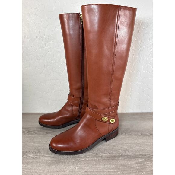 Coach Essex Women Brown Leather TALL Knee High HARNESS Fashion RIDING Boots 6.5B - Picture 1 of 8